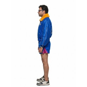 Ensemble de veste bomber courte et short en micro-satin de laine, brodé sur mesure pour homme, style maximaliste, streetwear de luxe - Product Image 3