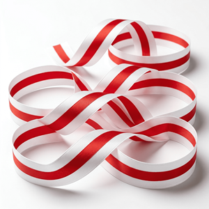 Cinta de Raso Satinada de 25 mm con Franja Central Blanca y Roja al por Mayor para Envoltura de Regalos, Decoración de Fiestas, Arreglos Florales y Embalaje Decorativo - Product Image 1