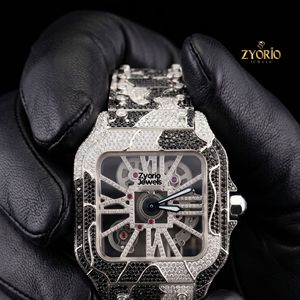 Luxury Vintage Mechanical Iced <b>Skeleton</b> <b>Automatic</b> <b>Watch</b> Black White Moissanite Diamond Tonneau Case Stainless Steel Bracelet - Product Image 4