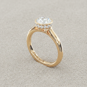 Bague de fiançailles solitaire avec couronne pavée en or massif |   Diamant de laboratoire rond - Product Image 4