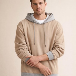 Sudadera con Capucha para Hombre, Color Beige con Ribete Gris, 100% Algodón Felpa, Corte Regular, Ropa Casual para Otoño - Product Image 2