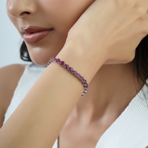 Best Selling Trendy S925 Sterling Silver Natural Oval Cut <b>Ruby</b> Fine Link & Chain Tennis <b>Bracelet</b> For Women's - Product Image 2