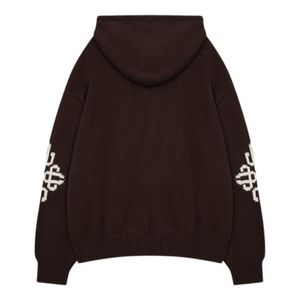 Sweat à capuche zippé en tricot épais avec emblème, marron chocolat, logo brodé, élégant et confortable, idéal pour le quotidien - Product Image 2