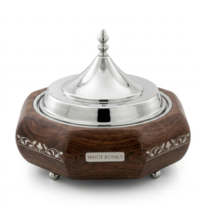 Sovereign Pearl Inlaid Hardwood Buffet Casserole Dish Set with Finial Topped Stainless Steel <b>Lid</b> Luxury Gulf Catering Hotpot - Product Image 1