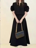 Nouveauté 2025, Ensemble de Mode Deux Pièces pour Femme : Blouson Court à Col V et Fleur 3D aux Manches, Jupe Longue Taille Haute Évasée
