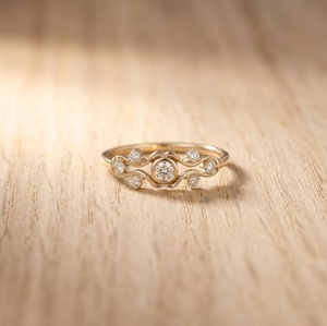 Bague en or massif avec diamant de laboratoire taille ronde en grappe ondulée 0,25 carat, clarté E, VVS, classique, coffret cadeau anniversaire, bague de fiançailles - Product Image 1