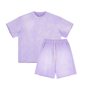 Ensembles de shorts d'été pour hommes en gros – Survêtements de sport en coton, ensemble t-shirt et short délavé au soleil avec impression personnalisée pour hommes - Product Image 1