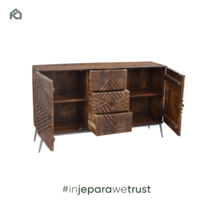 Buffet de salle à manger KLOPS LIVING de style français moderne en teck massif écologique, armoire de rangement haut de gamme, élégante vitrine de salon - Product Image 3