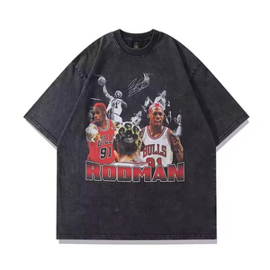 เสื้อยืดโอเวอร์ไซส์ลายกราฟิกสไตล์วินเทจสำหรับผู้ชาย ขายส่ง ตกแต่งด้วยคริสตัล สไตล์ฮิปฮอป สตรีทแวร์ ผ้าคอตตอนหนานุ่ม คอกลม - Product Image 3