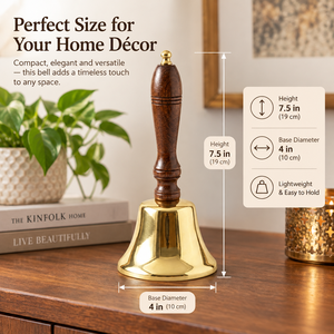 Cloche de prière artisanale en laiton avec poignée en bois foncé, cloche traditionnelle pour temple hindou, pour la prière quotidienne - Product Image 5