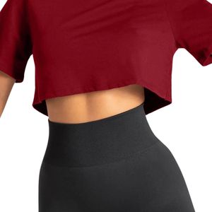 T-shirt court rouge personnalisé pour femme, respirant, pour la gym, l'entraînement, le fitness, le yoga, vêtements de sport, activewear, OEM - Product Image 4