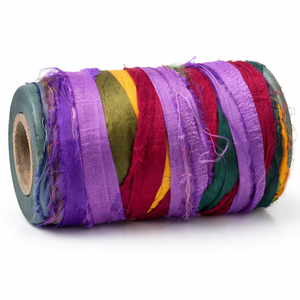 ริบบิ้นผ้าไหมส่าหรีหลากสีแบบม้วน ไหมรีไซเคิลสำหรับงานฝีมือ ไหมแฟนซีป้องกันการเป็นขุย สำหรับถักมือ ปักลาย ทำเครื่องประดับ - Product Image 1