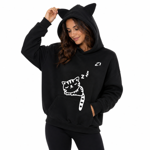 Sweat-shirt à capuche court rose pour femme, à oreilles de chat, décontracté, couleur unie, manches longues, 100% coton tricoté, pour l'automne, USA - Product Image 1