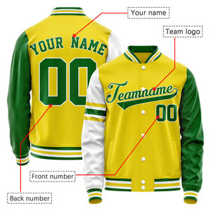 Custom Men's Baseball Jacket Yellow Green White Color Blocked Full Sleeve Zipper Closure Breathable Polyester Sportswear - Product Image 5