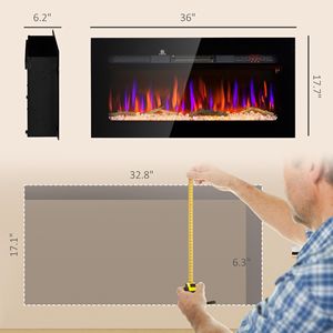 Caminetto Lineare in Vetro da Incasso e a Parete con Telecomando, Fiamma Regolabile in Colore e Luminosità - Product Image 3