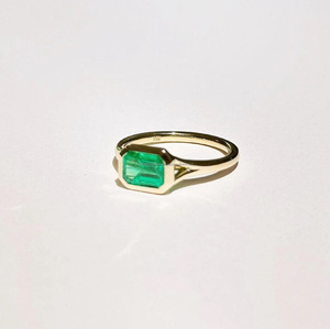 <b>Emerald</b> Cut Green Gemstone Minimalist Engagement <b>Ring</b> 925 Sterling <b>Silver</b> Bezel Set East West Solitaire for Wedding Anniversary - Product Image 2