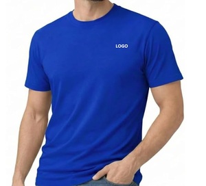 T-shirt en coton bleu royal pour homme, col rond, manches courtes, logo personnalisé, vêtements décontractés - Product Image 1