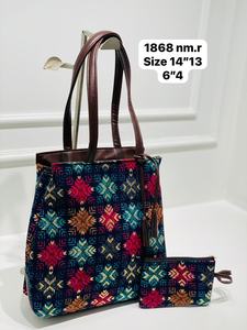 กระเป๋าโท้ทผู้หญิงอย่างเป็นทางการขนาดใหญ่พร้อมกระเป๋าหลัง3ช่องทำจากผ้าแฮนด์บล็อคที่ทนทานใช้ - Product Image 3