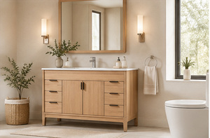 Modern Solid Timber <b>Bathroom</b> Vanity Unit Freestanding Wooden Basin Base Cabinet with Storage Drawer for Hotel & Apartment Renova - Product Image 4