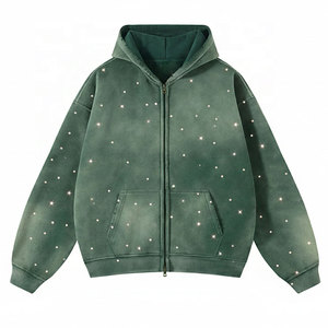 Sudadera con Capucha y Bolsillos de Felpa Gruesa 100% Algodón, Diseño Personalizado con Pedrería, Lavado Ácido, Talla Grande para Hombre, Suministro de Fábrica - Product Image 1