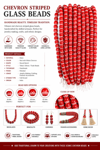 Perles de verre rayées rouge chevron, faites à la main, pour la fabrication de bijoux, artisanat tribal et designs de style indigène - Product Image 6