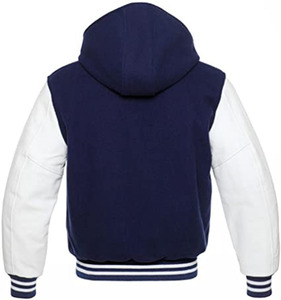 Veste universitaire pour homme en cuir véritable et mélange de laine, col montant, fine, pour l'hiver, style Letterman, pour garçons - Product Image 2