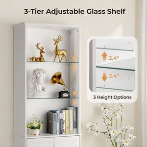 Mobile Vetrina FCH a 3 Ripiani con Illuminazione LED, 2 Ante, Base Curva a Z, 60*23.5*180cm, per Soggiorno - Product Image 2