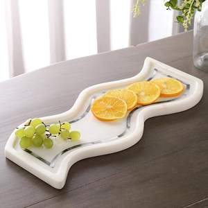 Plateau de service rectangulaire en marbre de luxe moderne, assiette de dîner polie de haute qualité pour la cuisine, la table à manger, le service des aliments à bas prix - Product Image 2