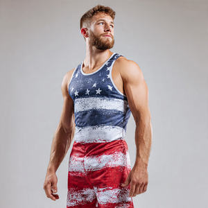 Maillot de lutte américaine personnalisé pour homme, sans manches, col carré, imprimé, pour entraînement de musculation - Product Image 2
