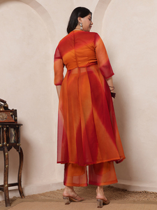 ชุดเดรส Anarkali ผ้าจอร์เจตต์ลายไล่สีสำหรับผู้หญิงจาก DEEBACO ความยาวระดับข้อเท้า พร้อมกางเกง Palazzo สไตล์ลำลอง ระบายอากาศได้ดี ชุดเซ็ตแฟชั่นทันสมัย - Product Image 4