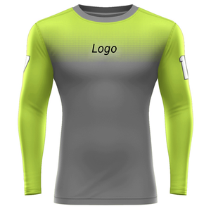 Camiseta de Compresión de Manga Larga para Hombre, Degradado Verde Lima y Gris, Cuello Redondo, Corte Ajustado, Capa Base Deportiva - Product Image 1