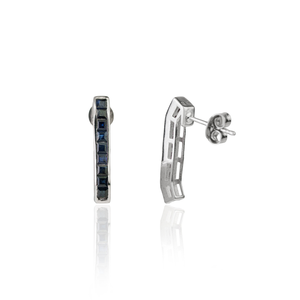 Princess Cut Natural <b>Blue</b> Sapphire 925 Sterling Silver Bar Shaped <b>Studs</b> <b>Earrings</b> For Women's Everyday Wear Fine Jewelry - Product Image 5