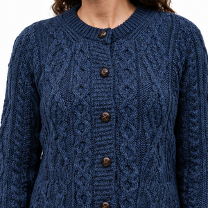 Women's Blue V-Neck Full Sleeve Knitted <b>Cardigan</b> Casual Winter Wear 100% Wool <b>Thick</b> Hand Knitted Single Breasted Regular Fi - Product Image 6
