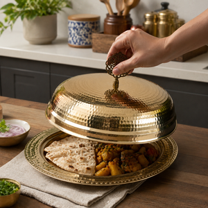 Handmade Pure Copper Food Serving <b>Tray</b> <b>with</b> Dome <b>Lid</b> | Hammered Copper Serving Platter <b>with</b> Cover | Luxury <b>Buffet</b> Food Warmer - Product Image 4