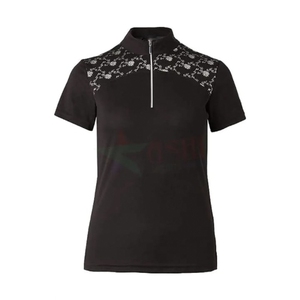 เสื้อขี่ม้าแขนสั้นสีฟ้าอ่อนสำหรับผู้หญิง แขนเสื้อลูกไม้ ปิดด้วยซิป ระบายอากาศได้ดี น้ำหนักเบา คุณภาพสูง ผลิตจากผ้าถัก - Product Image 2