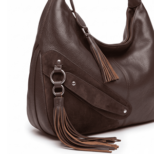 Bolso de Hombro Tipo Hobo de Cuero Marrón Vintage para Mujer, Bolso de Mano con Borlas de Gran Capacidad, Bolso Tote Casual de Moda - Product Image 3