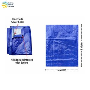 High Quality Blue Silver PE Tarpaulin Sheet 6x8m 90 GSM Waterproof UV Resistant Plastic <b>Tarp</b> Cover with Eyelets - Product Image 2