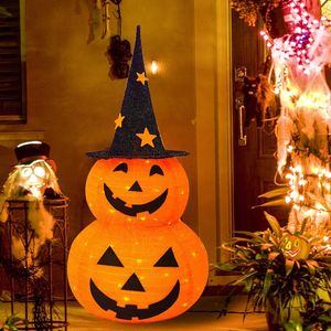 Cappello a Forma di Zucca Pre-Illuminato da 3 Piedi con 50 LED, Decorazioni Pieghevoli per Halloween con 8 Modalità di Illuminazione, Jack-o'-Lantern Pop - Product Image 1