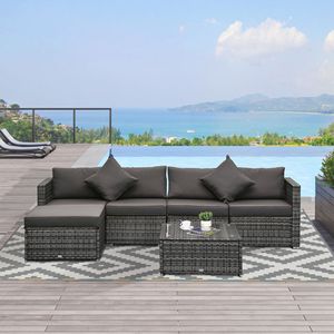 Set da Pranzo da Esterno 6 Pezzi in Rattan con Divano Sezionale, Cuscini Color Carbone, Mobili da Patio in Vimini con Pouf e Tavolino da Caffè - Product Image 2