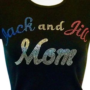 Black Short Sleeve Crew Neck <b>T</b> <b>Shirt</b> with Colorful Jack and Jill Mom Embroidered Lettering Graphic Women's Casual Fashion - Product Image 3