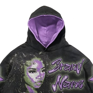 เสื้อฮู้ดทรงครอปเทอร์รี่ผ้าฝ้าย100% หรูหราขนาดใหญ่พิเศษน้ำหนักเบาพิมพ์ลายกรดสำหรับฤดูหนาว - Product Image 4