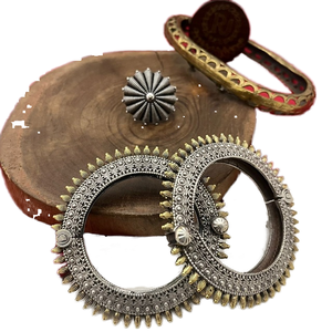 Antique Oxidized Silver Round <b>Bangles</b> <b>Set</b> Design for Women for Wedding Party Ethnic Traditional and Reception Collection - Product Image 1