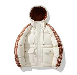 Blouson matelassé à capuche pour homme, coupe-vent, décontracté, hiver, rembourrage épais en polyester, fermeture éclair avant, motif à carreaux, patchwork - Product Image 5