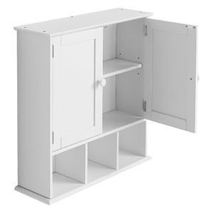 Modern <b>Wood</b> <b>Bathroom</b> <b>Wall</b> <b>Cabinet</b> with 2 Doors Adjustable Shelf <b>Wall</b> Mounted Storage Organizer for Toiletries Laundry Supplies - Product Image 1
