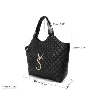 Fashion Quilted Tote Bag with Removable <b>Wallet</b> PU Leather Black Handbag Customizable Women Purse for Commuting Traveling - Product Image 2