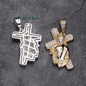 Pendentif Croix Chrétienne en Argent 925 avec Moissanite, Charme Religieux Unisexe pour Usage Quotidien, Style Hip Hop, Plaqué Or 14K et 18K - Product Image 5