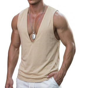 Custom Manufacturer Men's Deep V-Neck Muscle Tank Top <b>Stringer</b> <b>Vest</b> Shirt Breathable Cotton Workout Wholesale Tank Tops For Men - Product Image 1