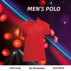 เสื้อโปโลแขนสั้นสีแดงสำหรับผู้ชาย สีพื้น ผ้าอ๊อกซ์ฟอร์ด ดีไซน์ทอแบบลำลอง ติดกระดุมด้านหน้า ทรงปกติ - Product Image 2