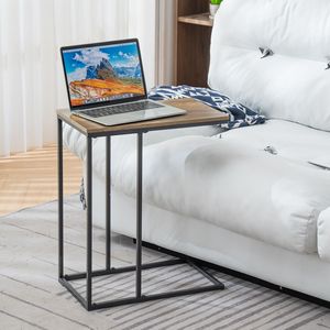 Tavolino Laterale Rettangolare in MDF e Ferro Tipo C 48*28*58cm, Singolo Strato, Marrone con Finitura Triamina, Nero Spray, Arredamento per Soggiorno - Product Image 2