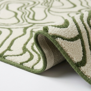 Tapis en laine fait main tufté à motifs abstraits vertes, motif contour moderne ivoire, sur mesure, pour décoration intérieure – Approvisionnement direct usine - Product Image 2